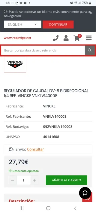 Regulador Caudal Vincke VNK140008 1/4