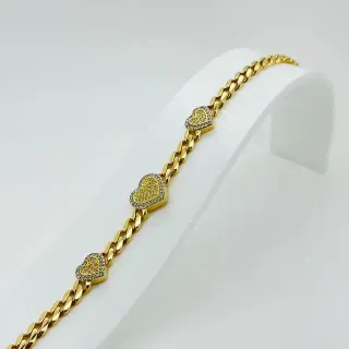 PULSERA BARBADA 3 CORAZONES Y CIRCONITAS