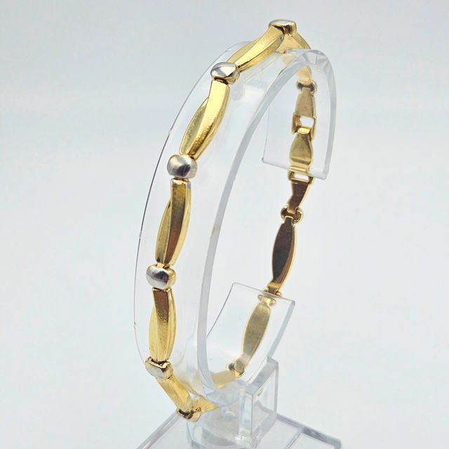 Pulsera de Oro Combinado 18K, Barras, 10gr, 20cm