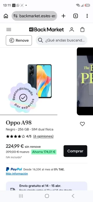 Oppo A98 Negro 5G 256GB Dual SIM