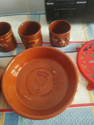Lote 6 piezas vajilla barro esmaltado