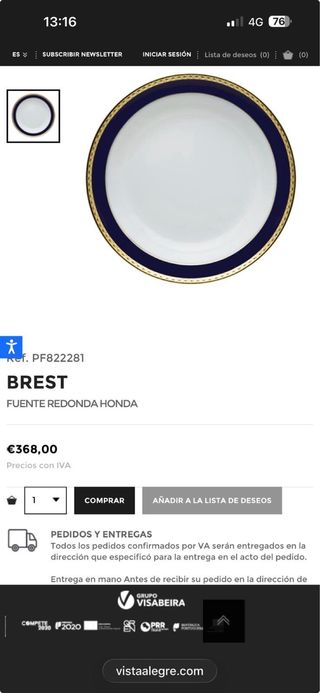Vajilla porcelana azul y oro