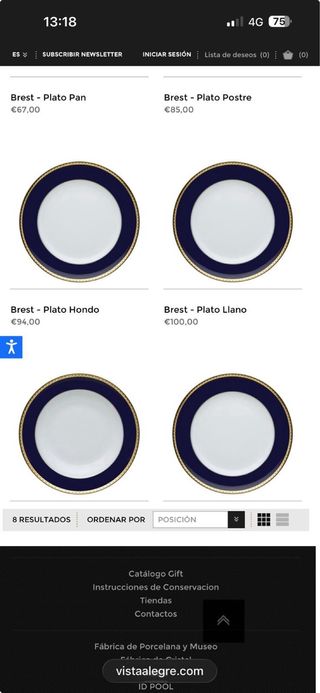 Vajilla porcelana azul y oro