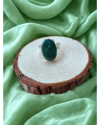 Anillo Plata Crisocola Óvalo Plano