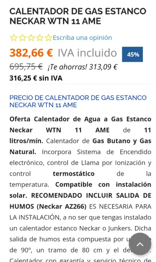 Calentador gas Neckar WTN 11