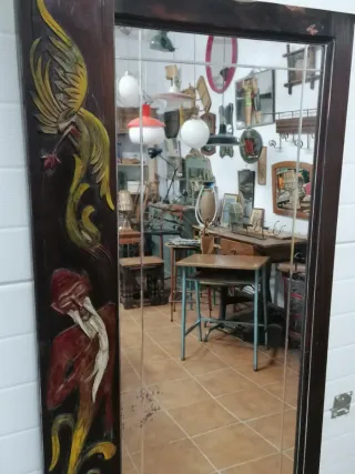 Espejo Antiguo Modernista Madera y Cristal