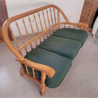 Conjunto sofá y 2 sillones madera y tela