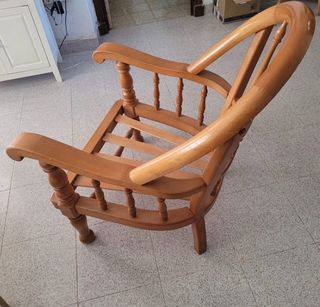 Conjunto sofá y 2 sillones madera y tela