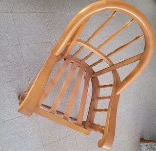 Conjunto sofá y 2 sillones madera y tela