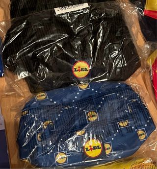 Riñoneras Lidl Negro + logo y Azul con estampado
