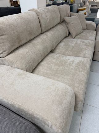 Sofá chaise longue beige extensible + 4 taburetes
