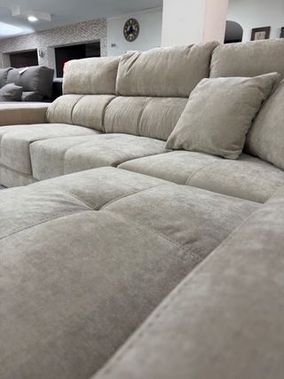 Sofá chaise longue beige extensible + 4 taburetes