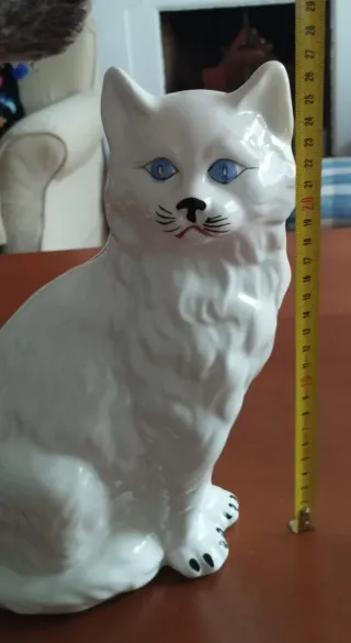 Figura Gato Vintage Cerámica Blanca