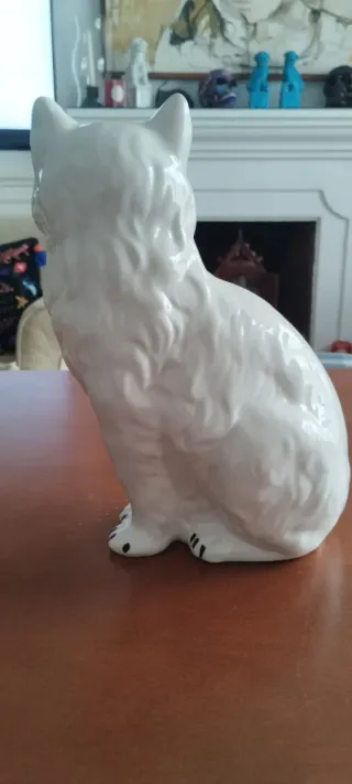 Figura Gato Vintage Cerámica Blanca