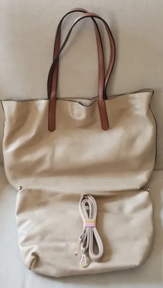 Borsa shopper grande beige con manici marroni