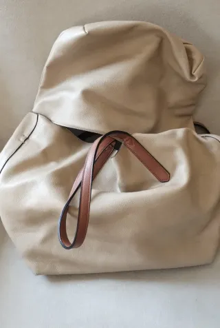 Borsa shopper grande beige con manici marroni