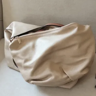 Borsa shopper grande beige con manici marroni