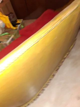 Sofá Vintage Piel Marrón y Rojo