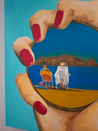 Cuadro oleo mano con espejo