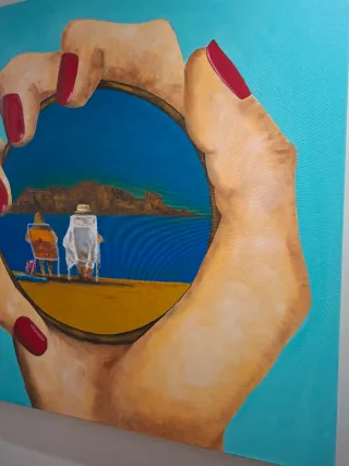 Cuadro oleo mano con espejo