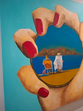 Cuadro oleo mano con espejo