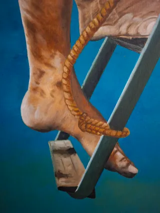 Cuadro oleo piernas y escalera