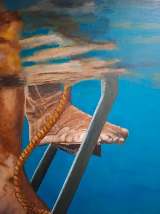 Cuadro oleo piernas y escalera