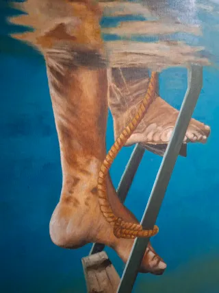 Cuadro oleo piernas y escalera