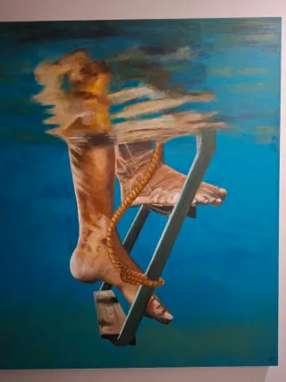 Cuadro oleo piernas y escalera