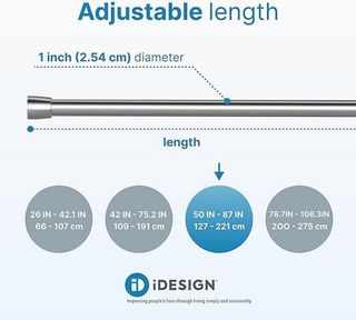 iDesign Barra per tende doccia, supporto per tende da bagno in acciaio, argento opaco