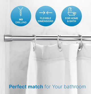 iDesign Barra per tende doccia, supporto per tende da bagno in acciaio, argento opaco