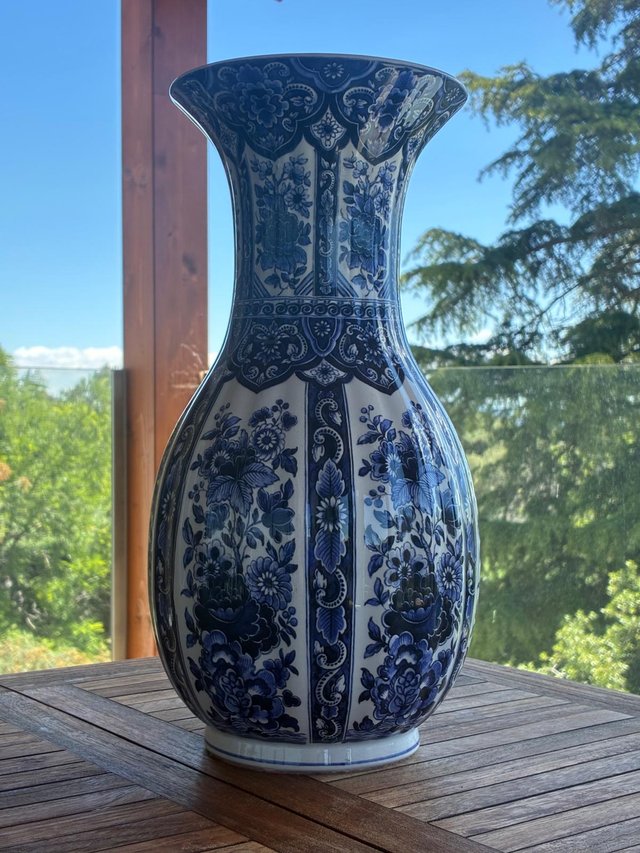 Jarrón cerámica italiana azul y blanco 36 cm