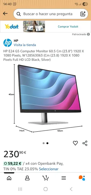 Monitor HP E24 G5 con soporte