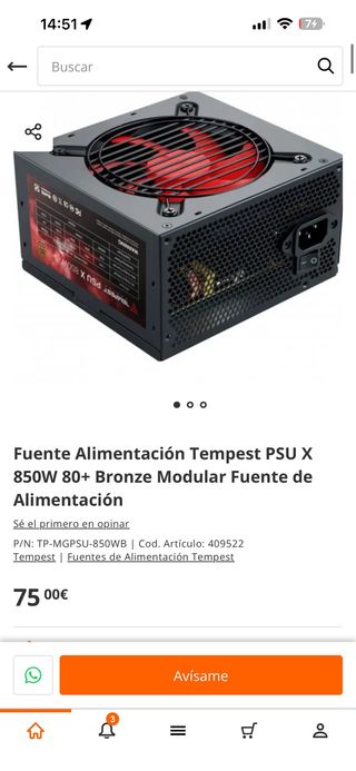 Fuente Alimentación Tempest PSU X 850W