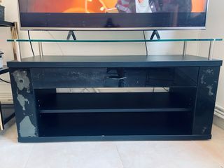 Mueble TV Negro con Cristal y Metal
