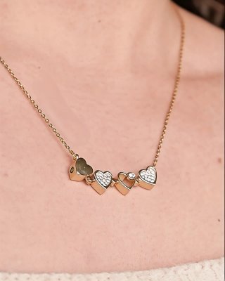 Collar Trébol Corazónes 2 en 1 Baño Oro.