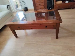 Mesa de centro madera de pino  y cristal