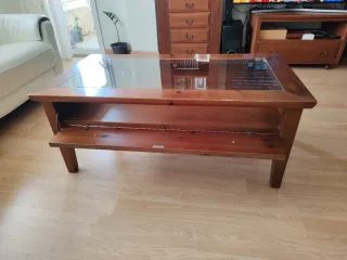 Mesa de centro madera de pino  y cristal