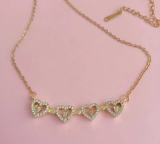 Collar 2 en 1 Corazónes Trébol Baño Oro.