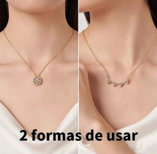 Collar 2 en 1 Corazónes Trébol Baño Oro.