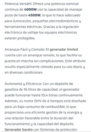 Generador Gasolina Genergy 5000RC