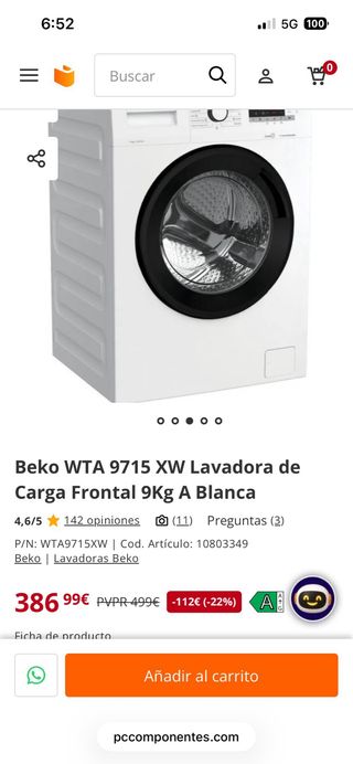 Lavadora Beko 1-9kg 1200 rpm