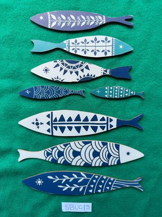 Set 8 pesci decorativi legno assortiti