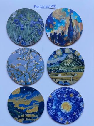 Set 6 Quadretti Legno Stile Van Gogh 10cm