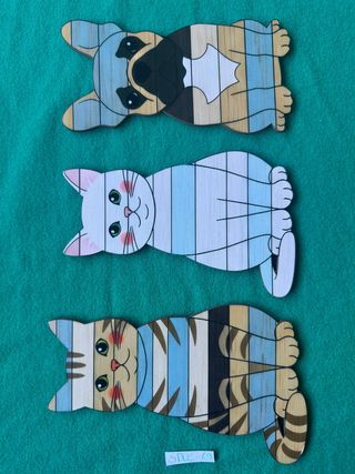 Set 3 decorazioni gatti legno 18,5x9