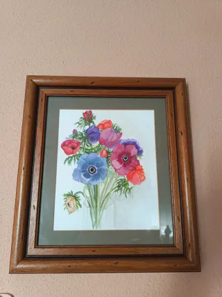 Acquerello Anemone Cornice Legno 38x34