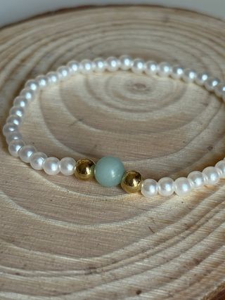 Pulseira Pérolas e Pedra Verde Água