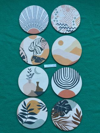 Set 8 sottobicchieri legno decorati stile moderno