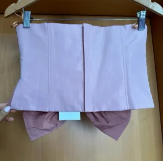 Top Zara Lazo Grande Mujer Rosa Blanco