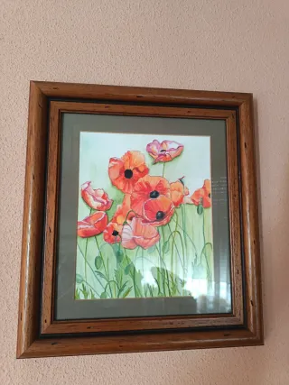 Acquerello Papaveri Cornice in Legno 38x34